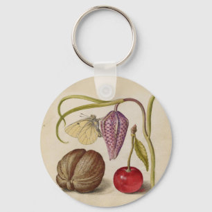 Chaveiro Borboleta Flor e cereja Aquarela