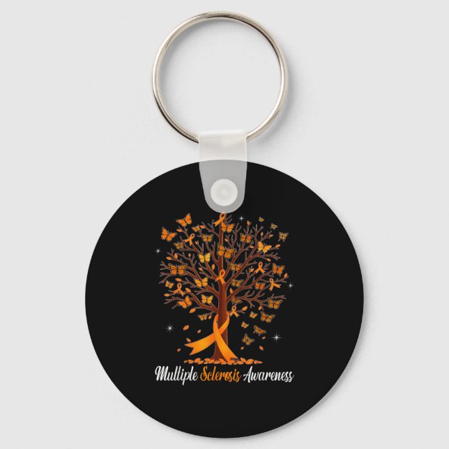 Chaveiro Borboleta laranja de conscientização da esclerose  (Frente)