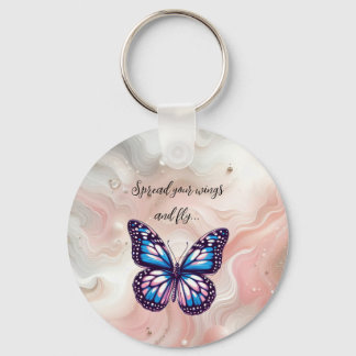 Chaveiro Borboleta Monarca Azul e Rosa com Dito