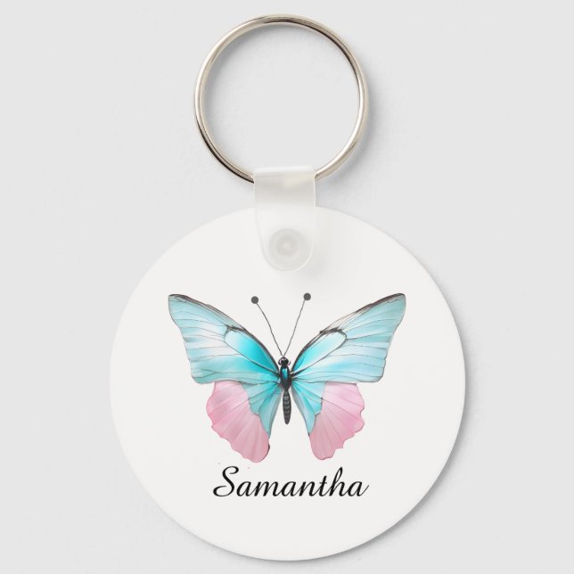 Chaveiro Borboleta Personalizada Rosa Feminina e Aqua (Frente)