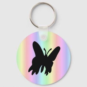 Chaveiro Borboleta Preta no Arco-íris Pastell