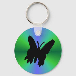 Chaveiro Borboleta Preta no Arco-íris Verde Azul