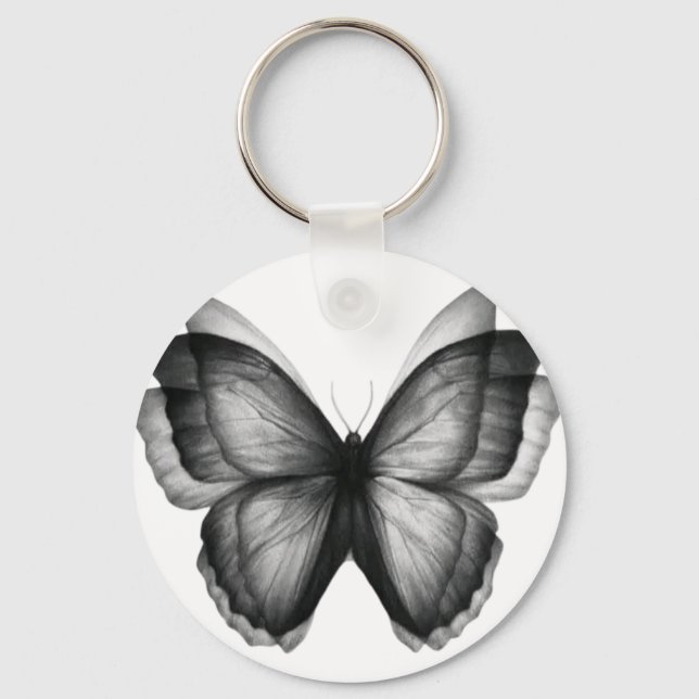 Chaveiro Borboleta Preto e Branco Vintage  (Frente)