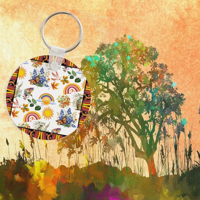 Chaveiro Borboleta primavera Garden Rainbow Sunshine Greene (Spring Garden Butterfly Rainbow Sunshine Greenery Keychain)