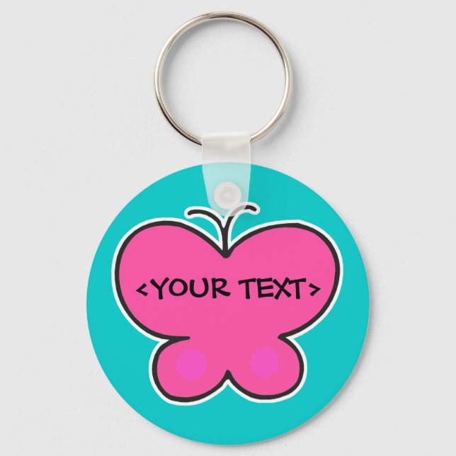 Chaveiro borboleta rosa fofinha,<YOUR TEXT> (Frente)