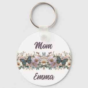 Chaveiro Borboleta Verde e Floral Vintage para Mamãe