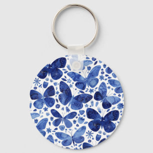 Chaveiro Borboletas Aquarela Indigo Azul Keepsael