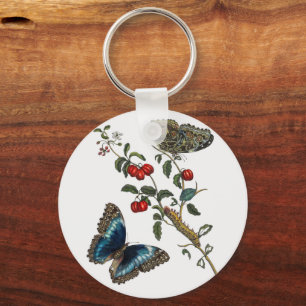 Chaveiro Borboletas azuis e Frutas vermelhas