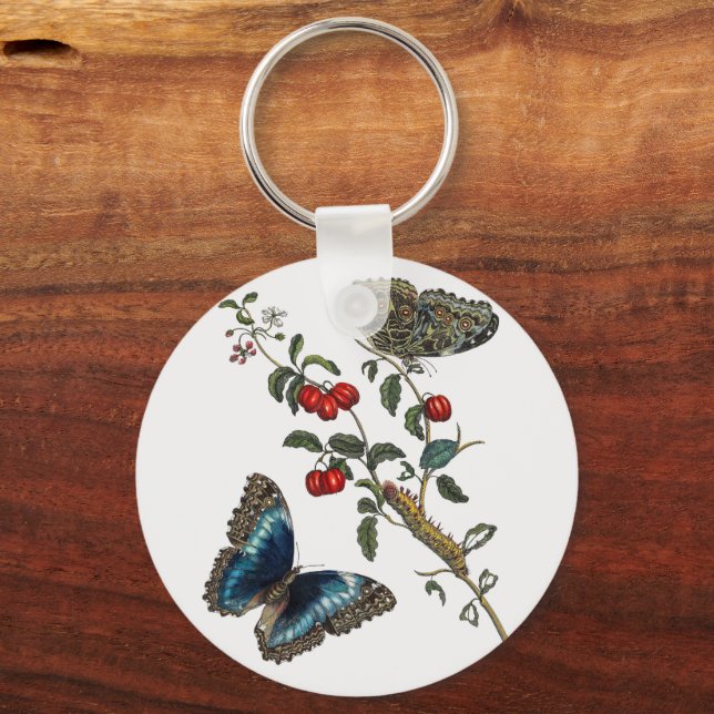 Chaveiro Borboletas azuis e Frutas vermelhas (Verso)