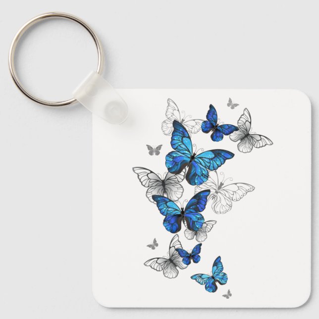 Chaveiro Borboletas Azuis Voadoras Morpho (Frente)