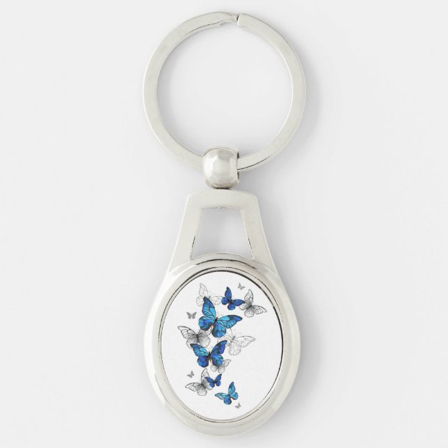 Chaveiro Borboletas Azuis Voadoras Morpho (Frente)
