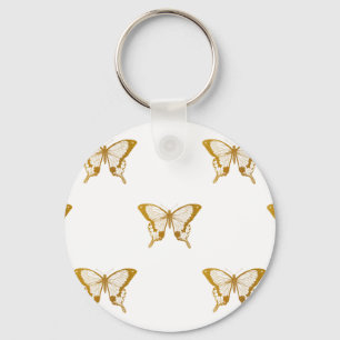 Chaveiro Borboletas de alumínio metálico dourado em branco