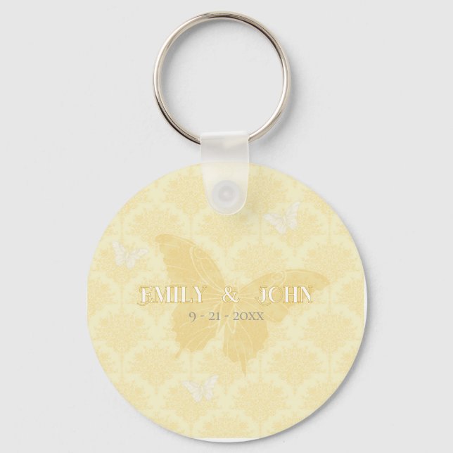 Chaveiro Borboletas de Casamento Amarelo e Branco (Verso)