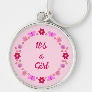 Chaveiro Borboletas e flores de bebê cor-de-rosa personaliz