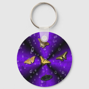 Chaveiro Borboletas e gotas de chuva no arco-íris roxo