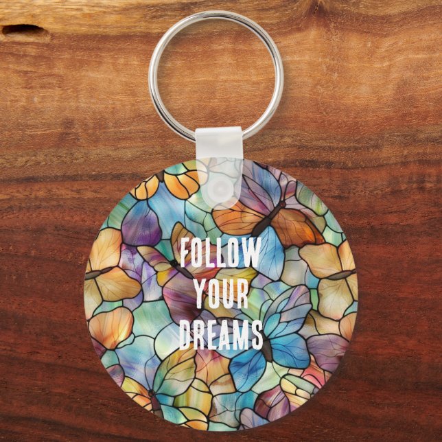 Chaveiro Borboletas Púrpura Laranja Azul Turquesa (Frente)