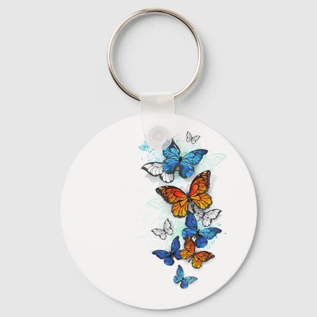 Chaveiro Borboletas voadoras Morpho e Monarca (Frente)