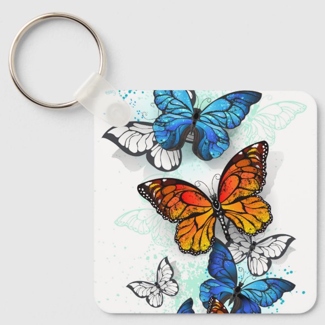 Chaveiro Borboletas voadoras Morpho e Monarca (Frente)