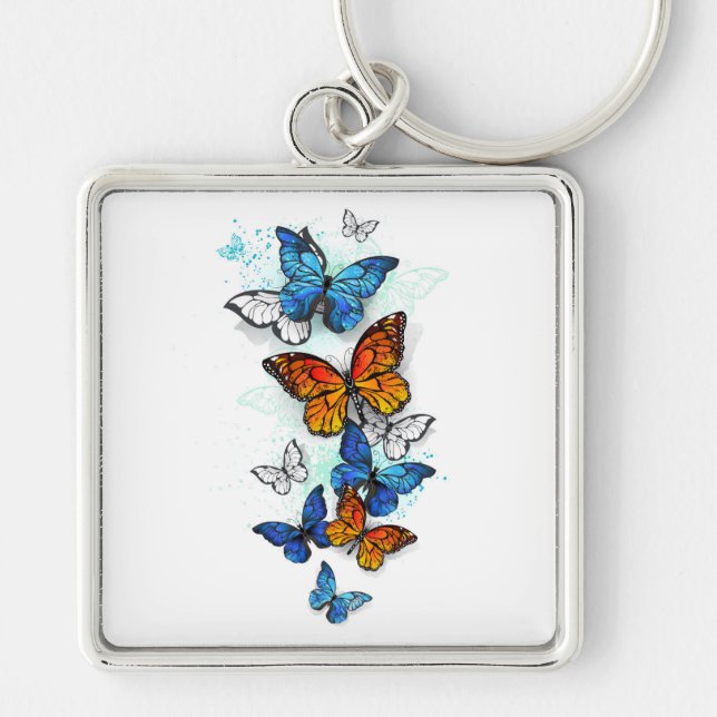 Chaveiro Borboletas voadoras Morpho e Monarca (Frente)