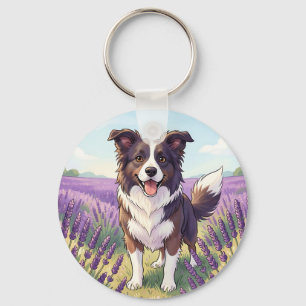 Chaveiro Borda Collie Feliz Campo de Lavanda