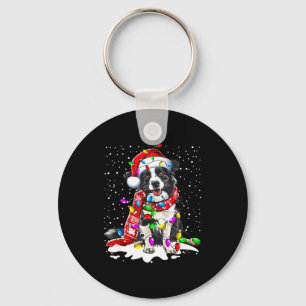 Chaveiro Border Collie Cachorro Iluminação Xmas Chapéu de P