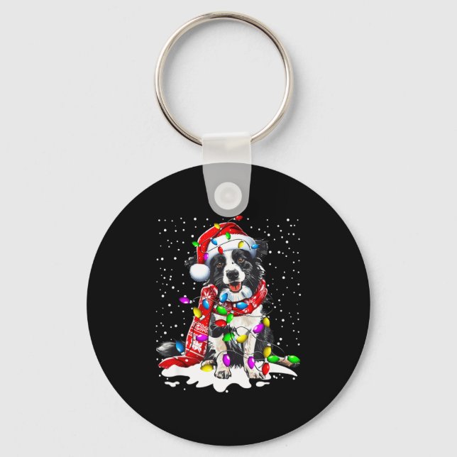 Chaveiro Border Collie Dog Lighting Xmas Santa Hat Christma (Frente)