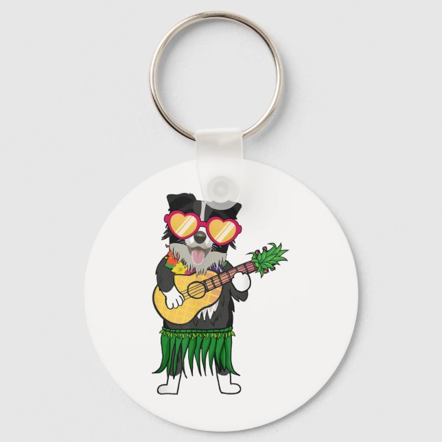 Chaveiro Border Collie Hawaiian Fazendo Ukulele Sum (Frente)
