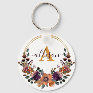 Chaveiro Borgonha e estrutura floral dourada personalizada