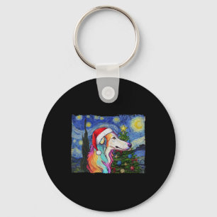 Chaveiro Borzoi Santa Hat Natal Starry Night Dog Art Pa
