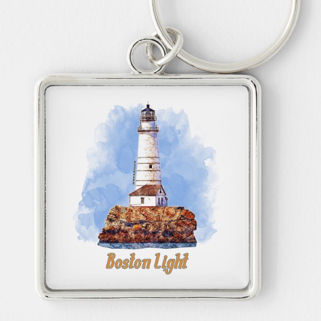 Chaveiro Boston Light Lighthouse Watercolor - Massachusetts (Frente)
