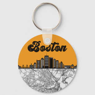 Chaveiro Boston Massachusetts City Skyline com Mapa