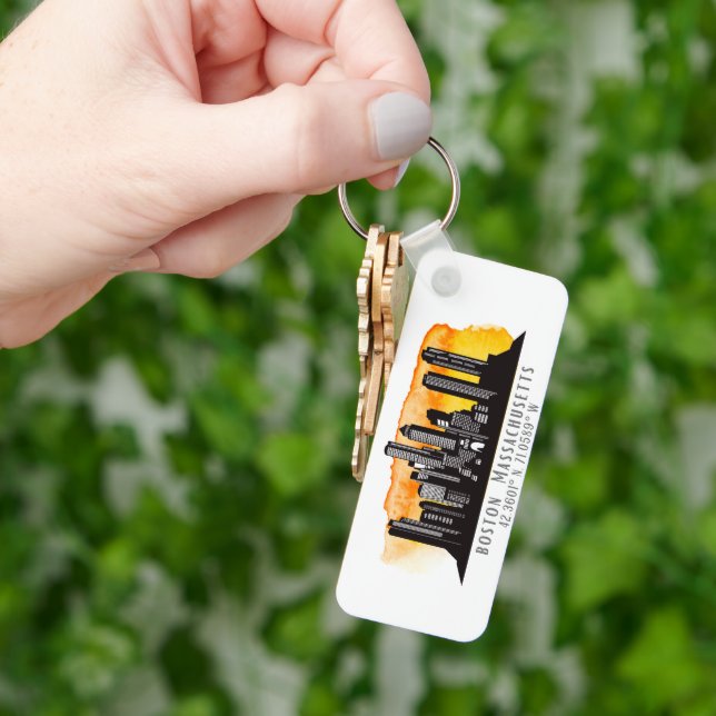Chaveiro Boston Skyline Latitude e Longitude (Mão)