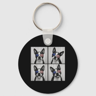 Chaveiro Boston Terrier 4 de Julho Bandeira Americana Cacho