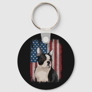 Chaveiro Boston Terrier American Flag Patriótico 4 De Julho