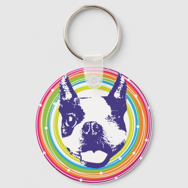 Chaveiro Boston Terrier - Círculos Coloridos (Frente)
