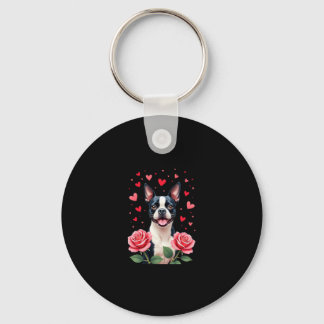 Chaveiro Boston Terrier com Corações de Rosas Vermelhas Cam