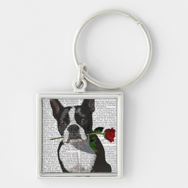 Chaveiro Boston Terrier com Rosa em Boca (Frente)