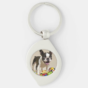 Chaveiro Boston Terrier Dog Brincando com Brinquedos
