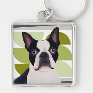 Chaveiro Boston Terrier Dog - Geométrico Verde