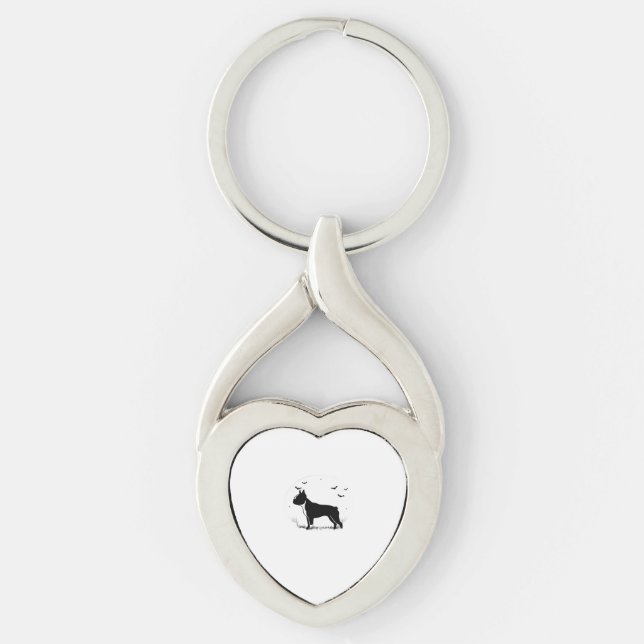 Chaveiro Boston Terrier Dog - Halloween Moon Silhouve (Frente)