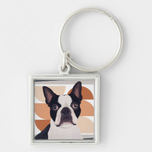 Chaveiro Boston Terrier Dog - Laranja Geométrico