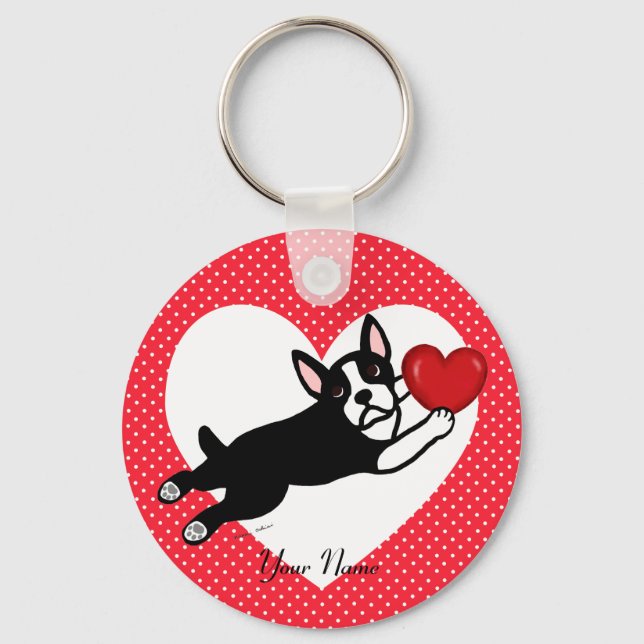 Chaveiro Boston Terrier e Heart personalizados (Frente)