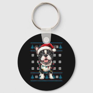 Chaveiro Boston Terrier Papais noeis Xmas Tree Luzes Bostie