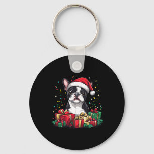 Chaveiro Boston Terrier Santa Hat Engraçado Natal Bostie Do