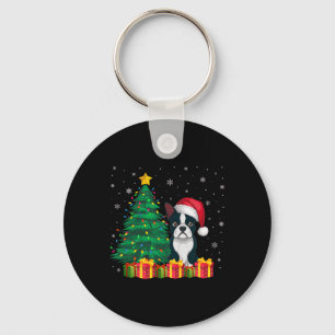 Chaveiro Boston Terrier Santa Hat, Luz de Natal, Cão