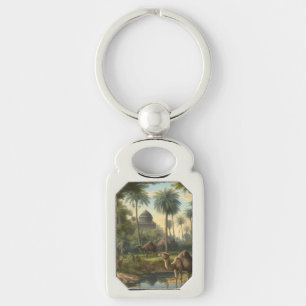 Chaveiro Botânica: dromedários na selva perto de um rio