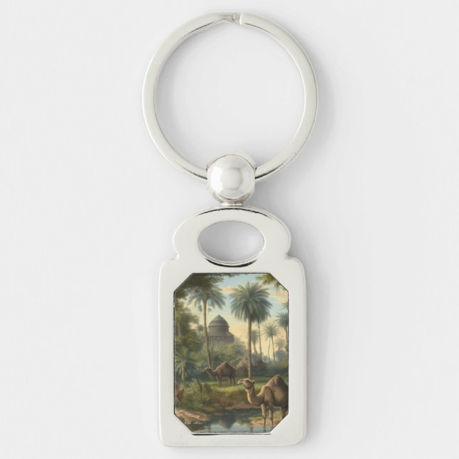 Chaveiro Botânica: dromedários na selva perto de um rio (Frente)