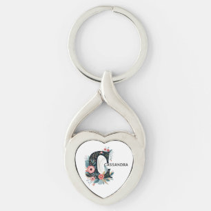 Chaveiro Botânica Floral Monograma - Letra C Personalizável