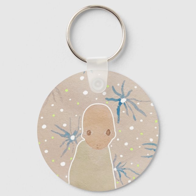 Chaveiro Botão de flores azuis (Frente)