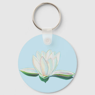 Chaveiro Botão de Ilustração do Flor de Lotus Branco